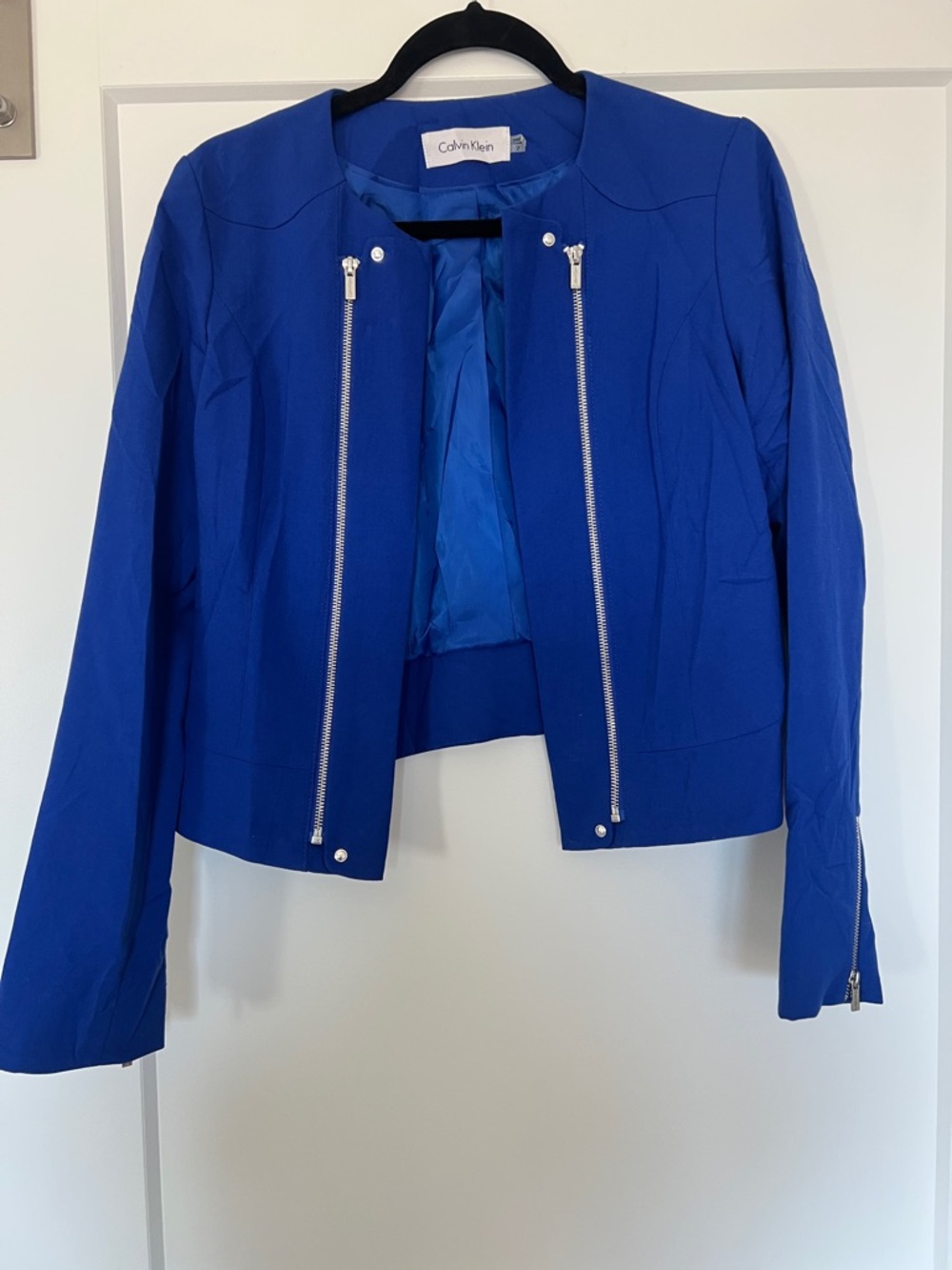 Calvin Klein Cobalt Blue Zip-Front Cropped Blazer